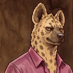 A hyena in a pink shirt.
