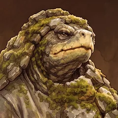 A mossy, stone-shelled turtle.